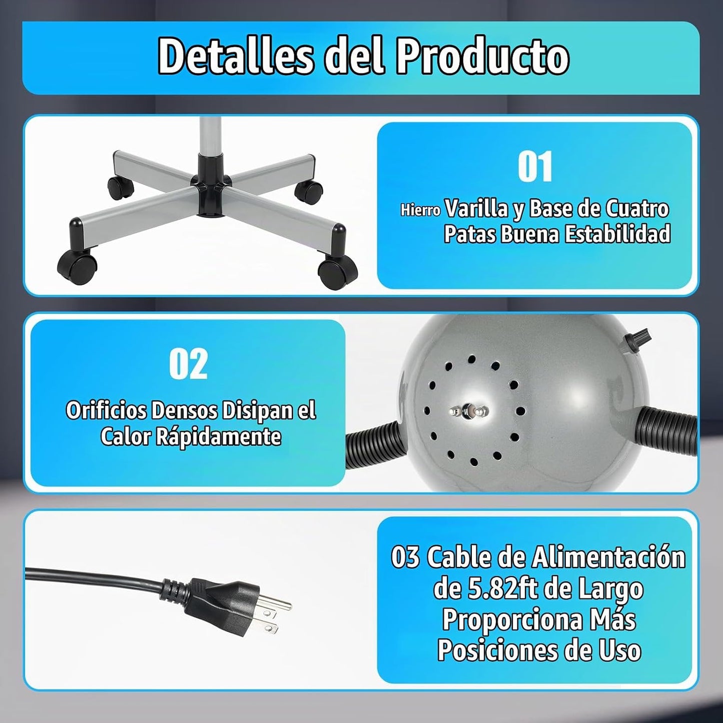 Secador de pelo con capucha de 750 W con 5 lámparas infrarrojas, va...