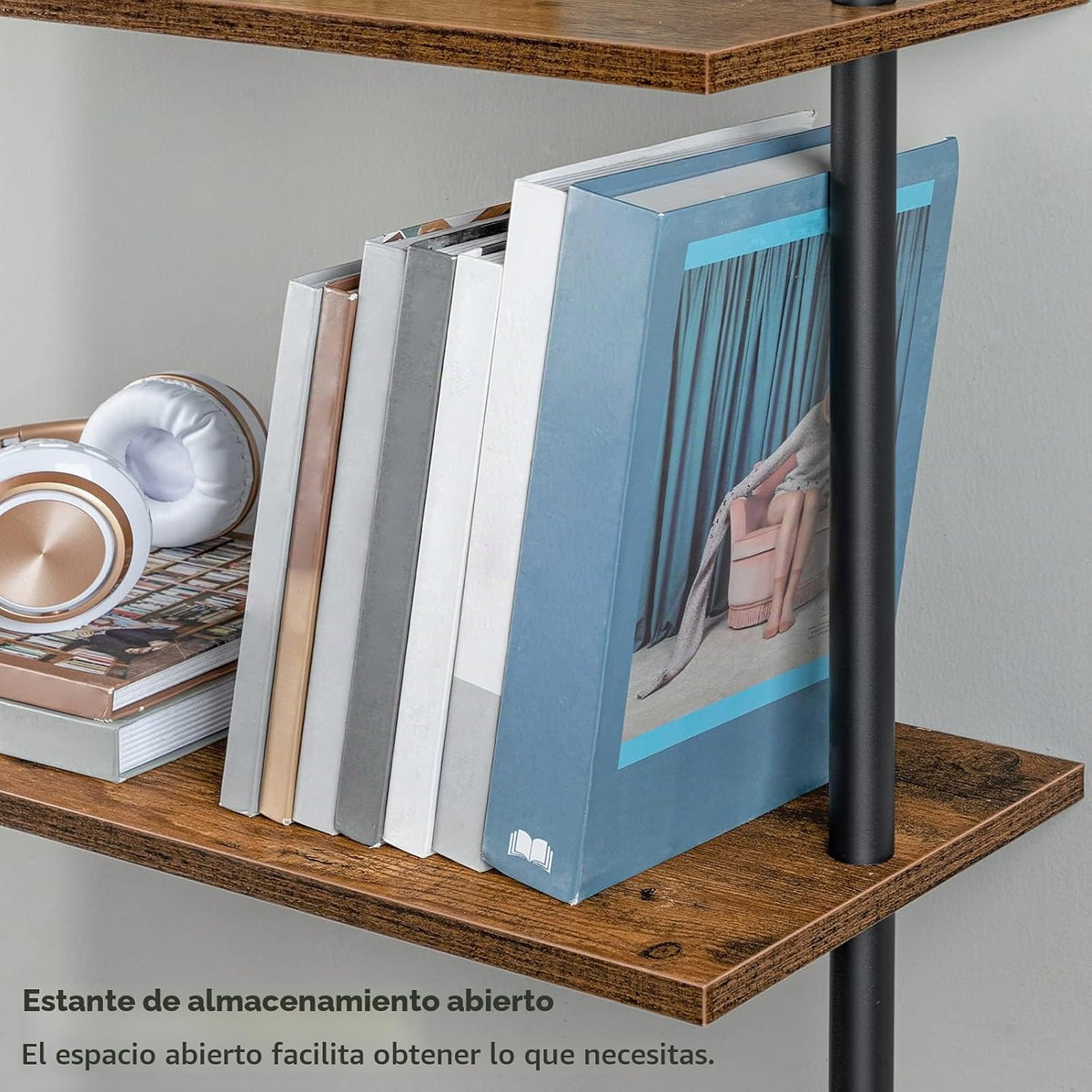 Hoobro Estantería de escalera DIY, estantería de 6 niveles de mader...