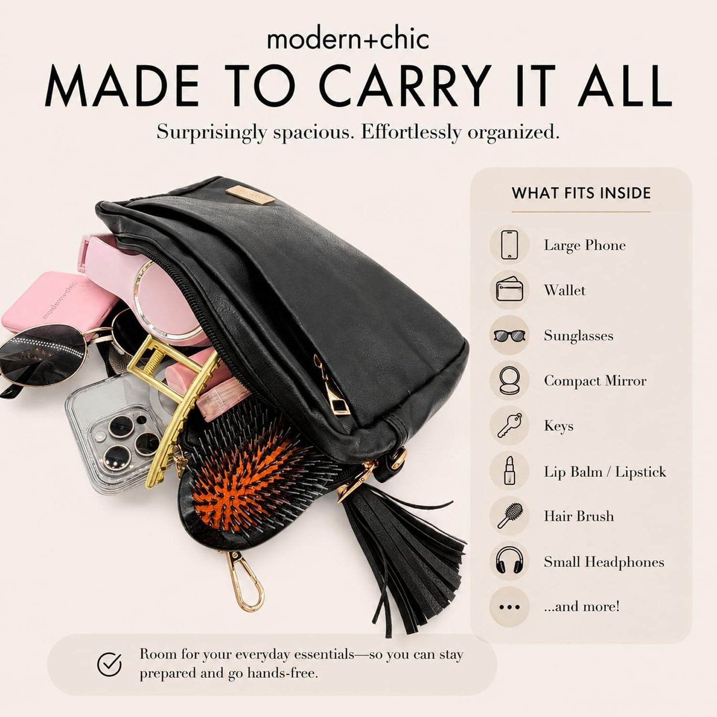 Modern+Chic Bolso cruzado Alice: bolso de cuero vegano con amplios...