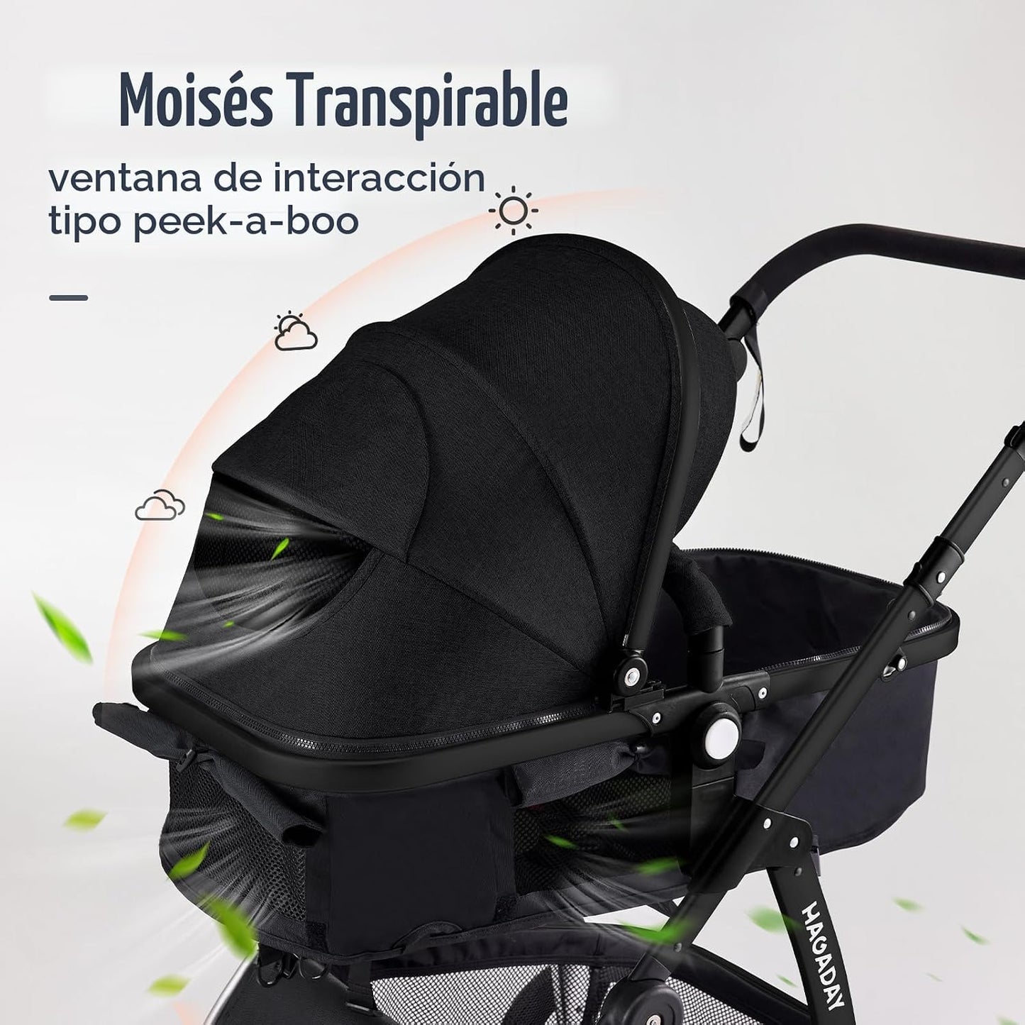 Cochecito de bebé, asiento reversible 2 en 1 para niños pequeños co...