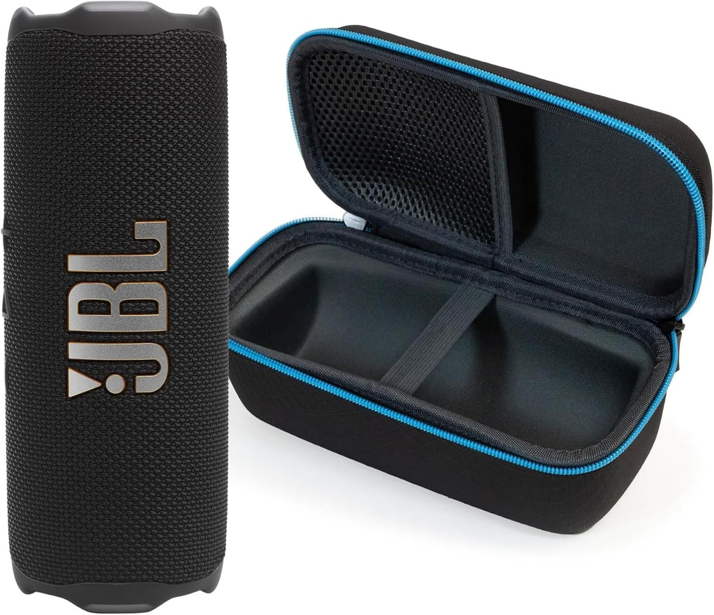 JBL Flip 7 (Azul) + Paquete con funda protectora rígida divvi! (Negro)