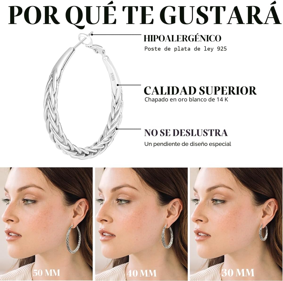 JEMARA Pendientes de Aro de Plata para Mujer a la Moda Hipoalergéni...