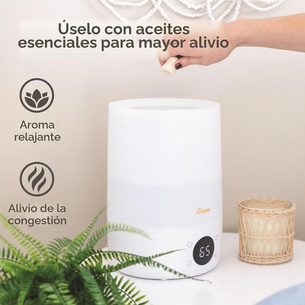 Crane Humidificador 3 en 1 ultra silencioso, difusor de aroma de ac...