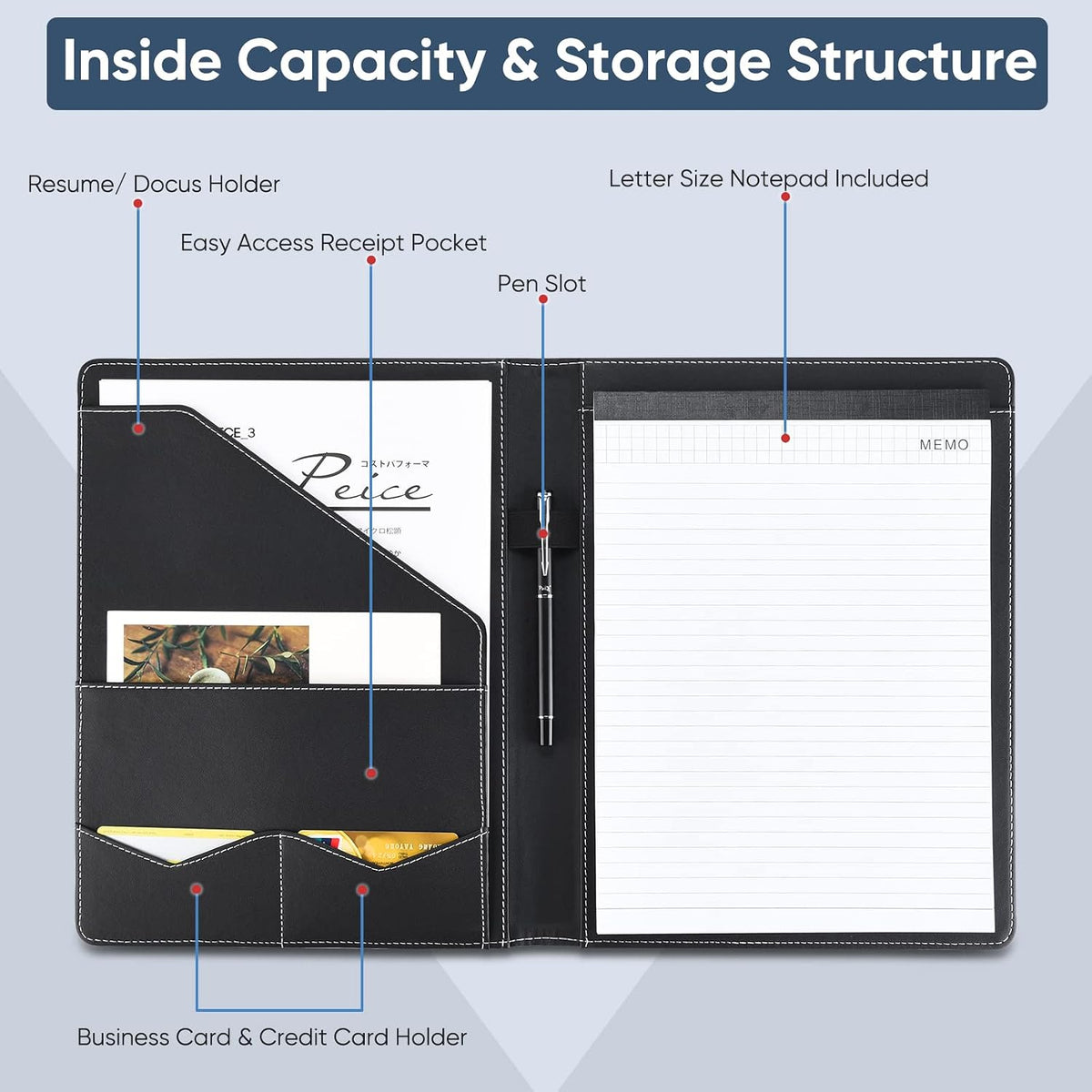 Pacific Mailer Padfolio - Carpeta de cuero para entrevistas, organi...