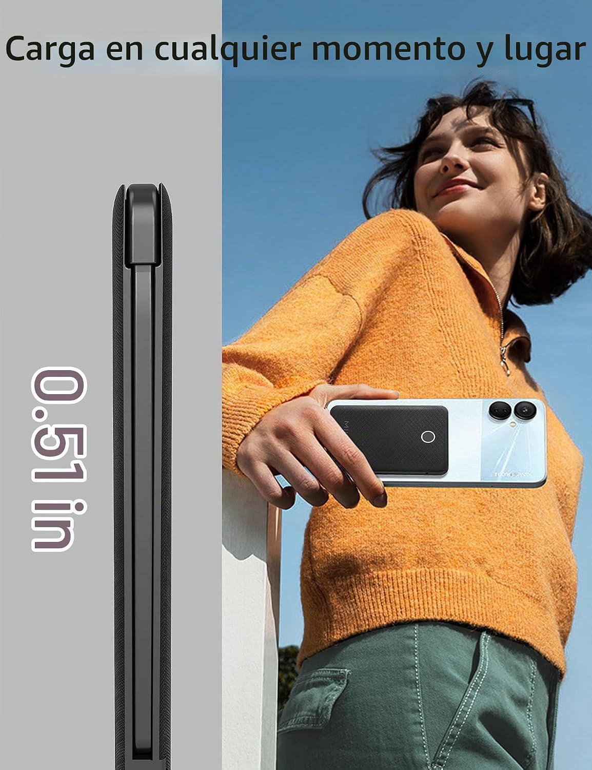 miisso - Cargador de batería portátil de 6000 mAh, ultradelgado con...
