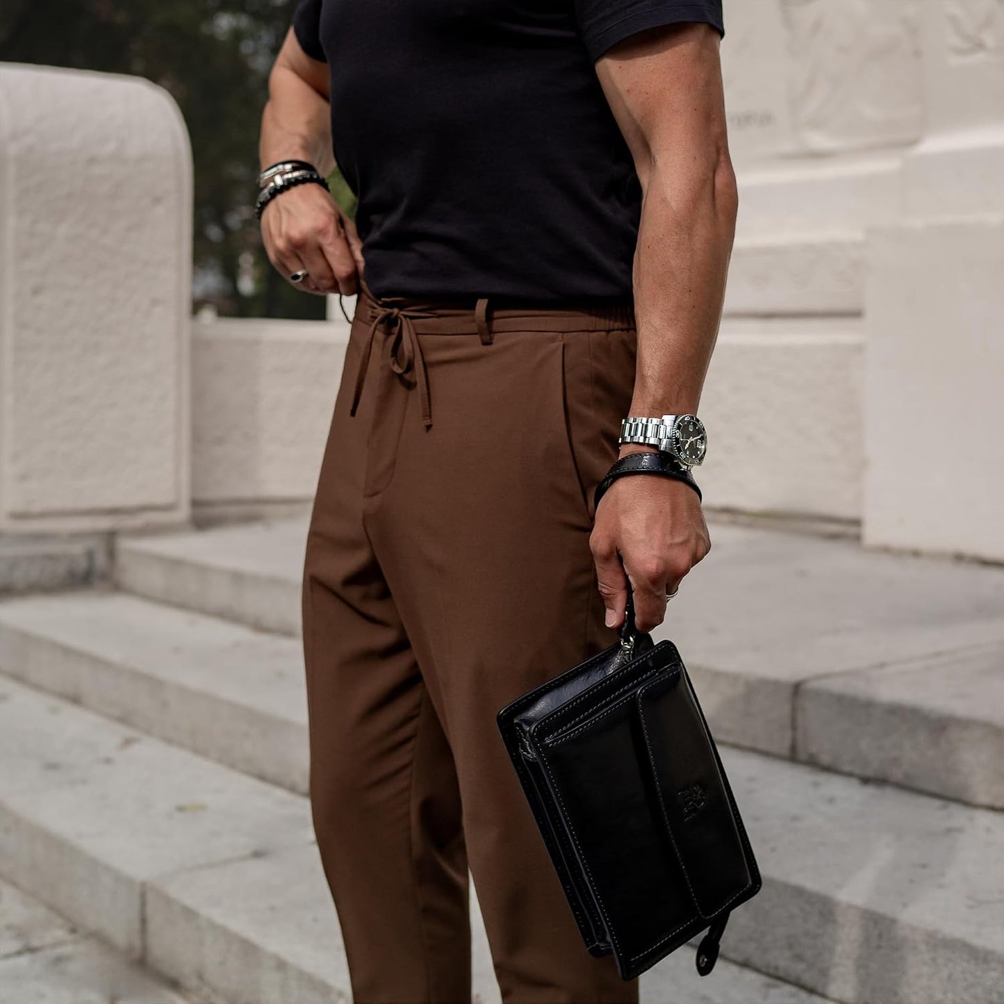 Time Resistance Bolso de mano de cuero para hombre, organizador de...