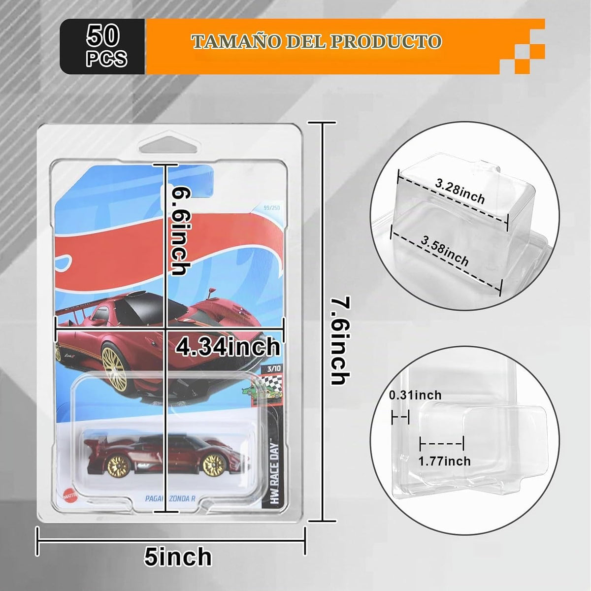 Funda protectora de 50 piezas compatible con Hot Wheels, estuche de...