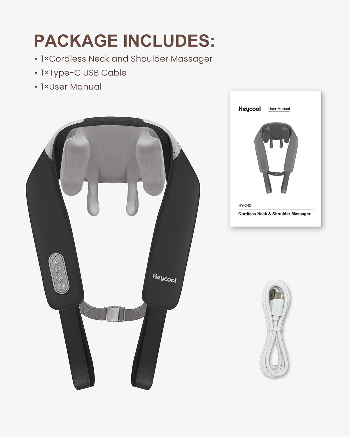 Heycool Masajeador de cuello inalámbrico con calor, masajeador Shia...