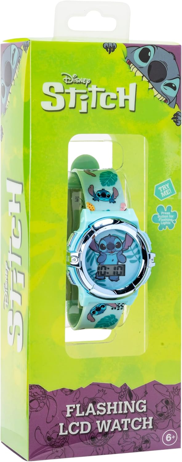 Disney Stitch - Reloj LCD para niños, esfera iluminada intermitente...
