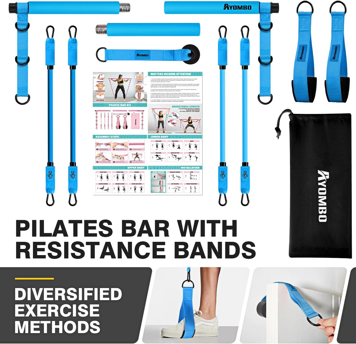 Kit de barra de pilates Ayombo con bandas de resistencia, equipo de...