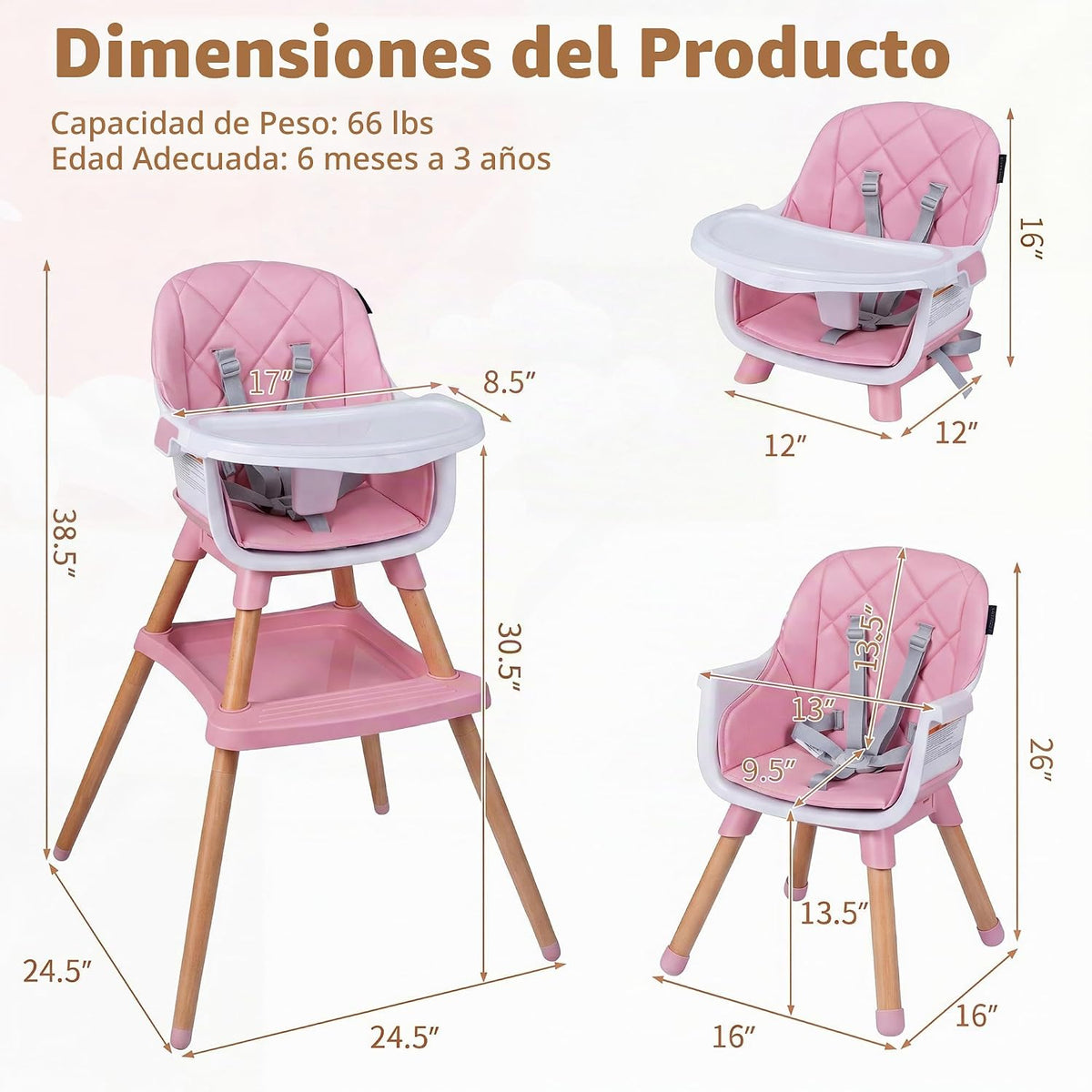 HONEY JOY Silla alta para bebé, silla alta de alimentación converti...