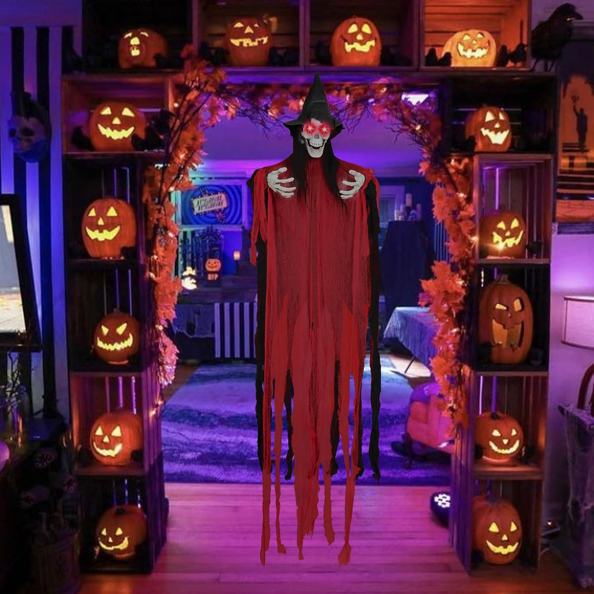Decoraciones de Halloween de 74.8 pulgadas para exteriores, bruja e...