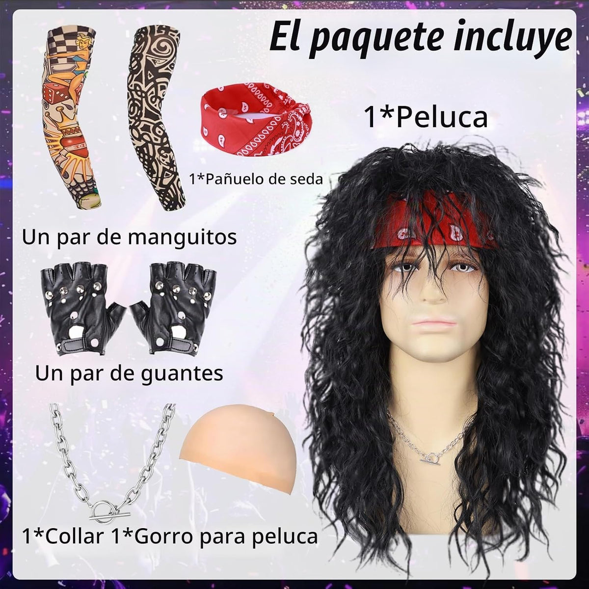 Guree Hair 6 piezas de peluca Rocker Mullet para hombres y mujeres,...