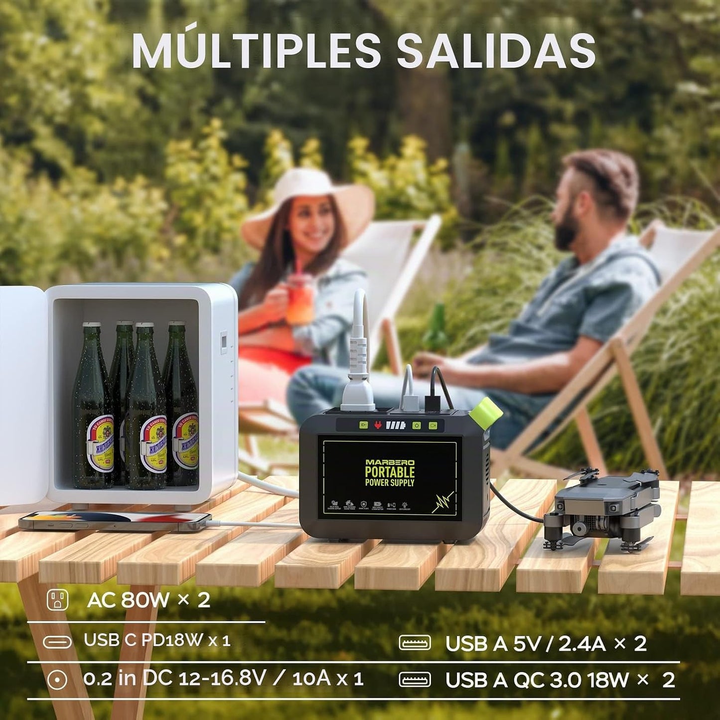 MARBERO - Estación de energía portátil, 88 Wh, batería de litio, ge...