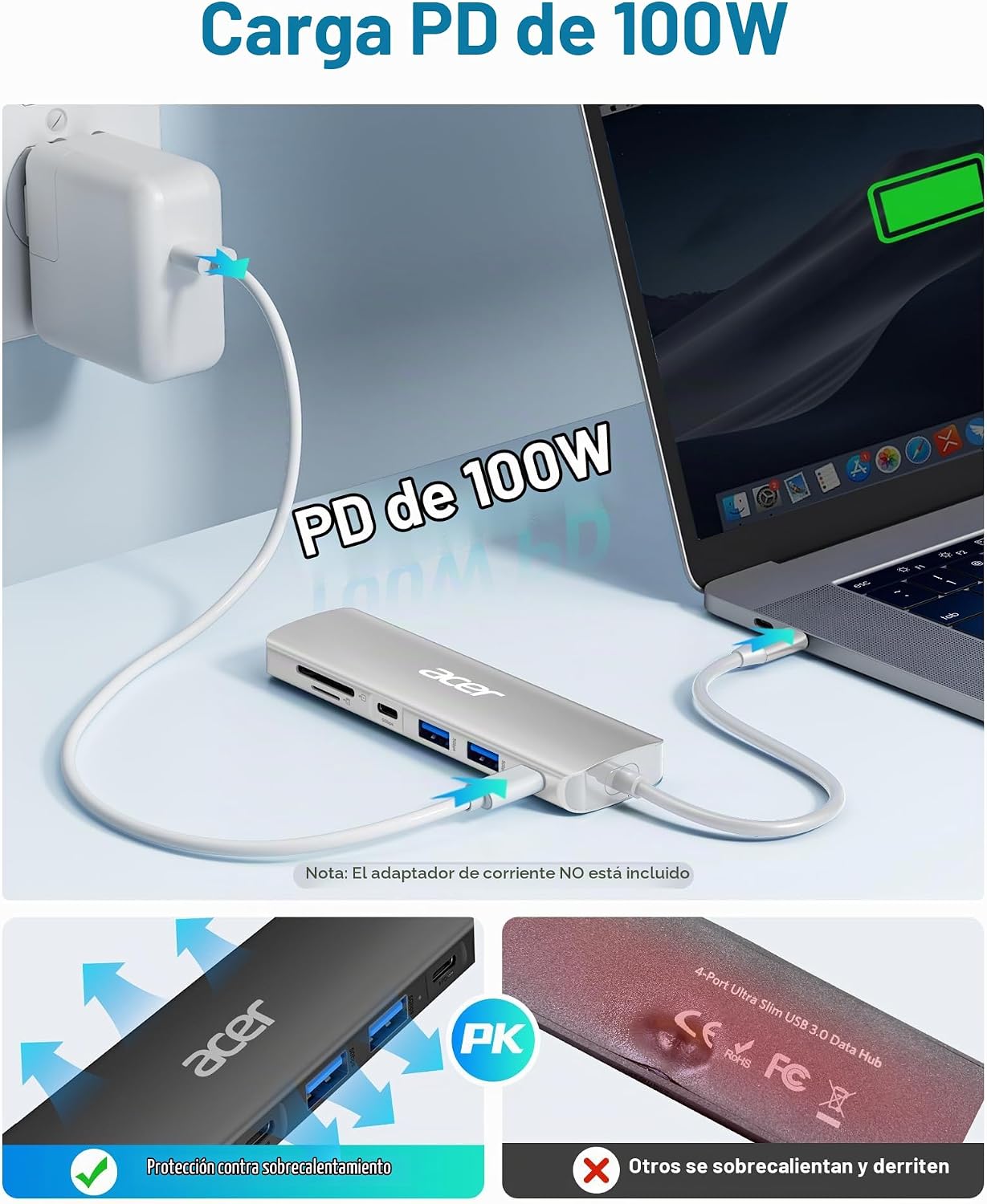 Acer USB C Dock, concentrador 7 en 1 USB-C a HDMI, 2 puertos USBA 3...