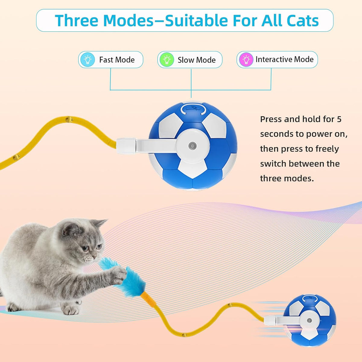Yaruiguang Juguetes interactivos para gatos con cola de plumas, bol...