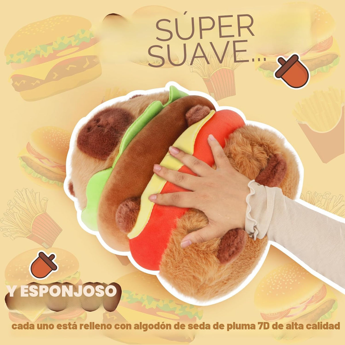 CHDBLOCK Peluche de Capibara Hamburguesa - Peluche de Capibara Boni...