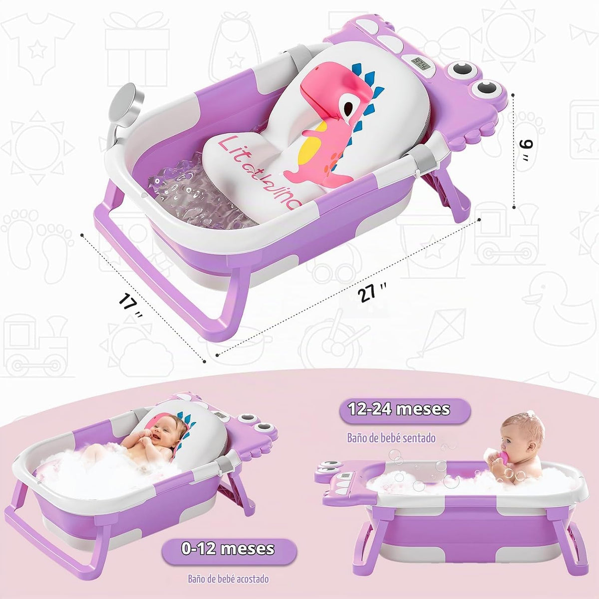 MoreFeel Bañera plegable para bebé recién nacido con termómetro y 1...