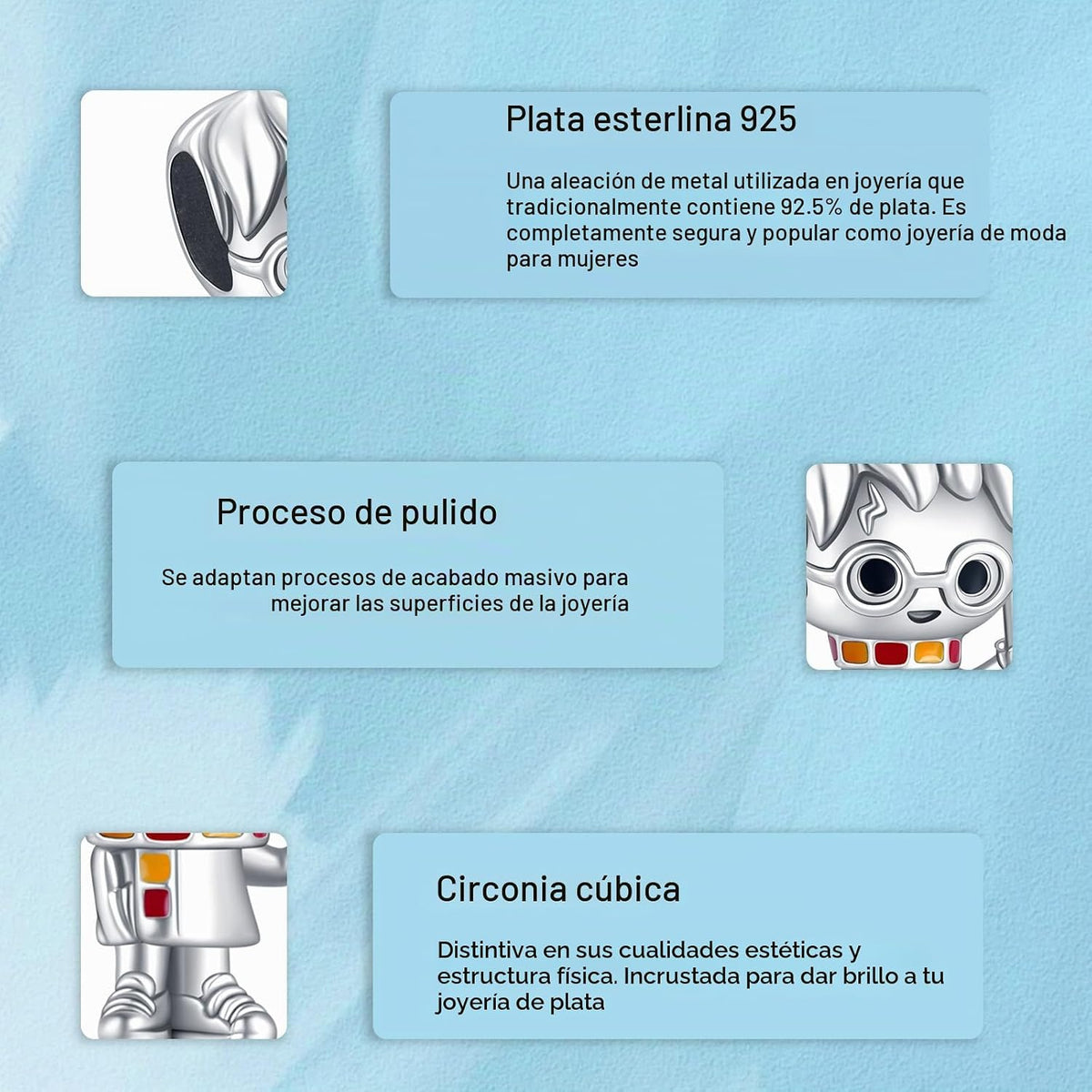 H.ZHENYUE Dijes de plata esterlina 925 con diseño de personaje de p...