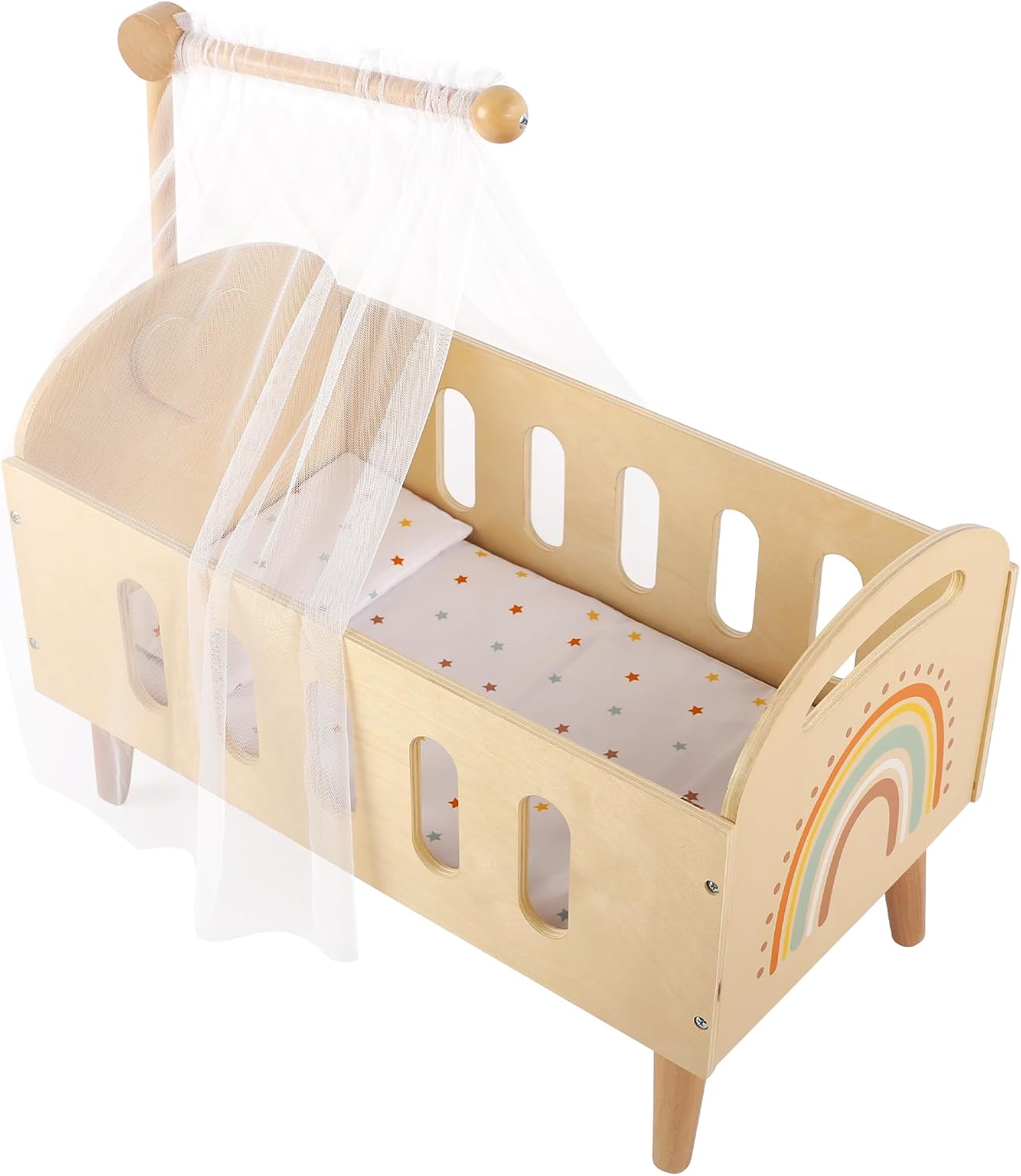 Freniland Cama de cuna de madera para muñecas de 18 pulgadas, juego...