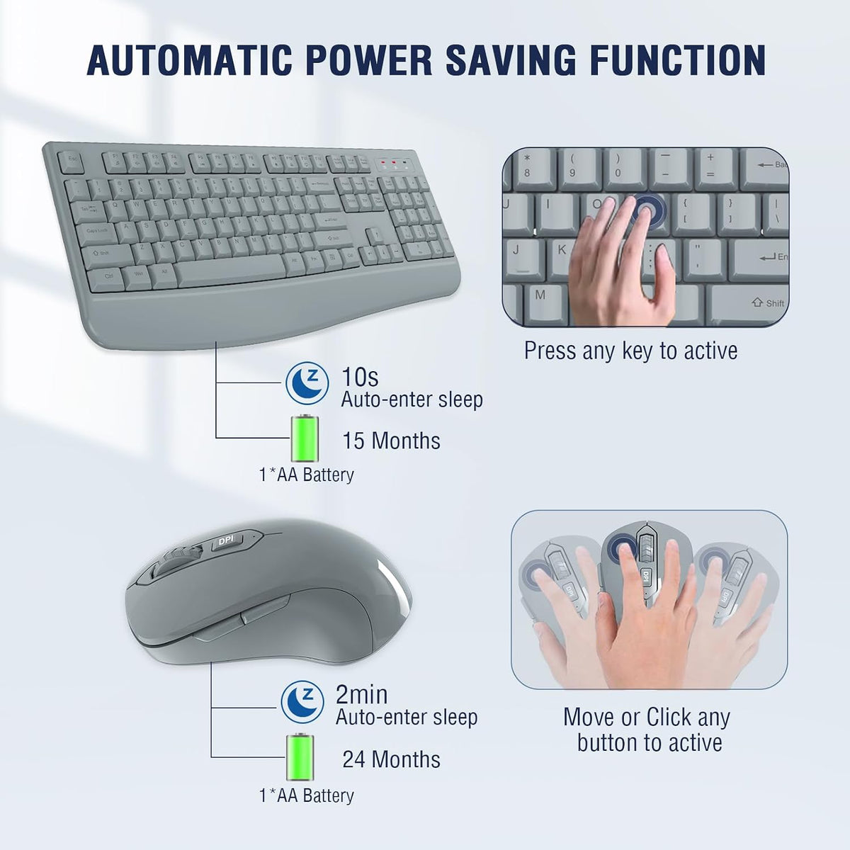 Combo de teclado y ratón inalámbricos de tamaño completo 2.4GHz con...