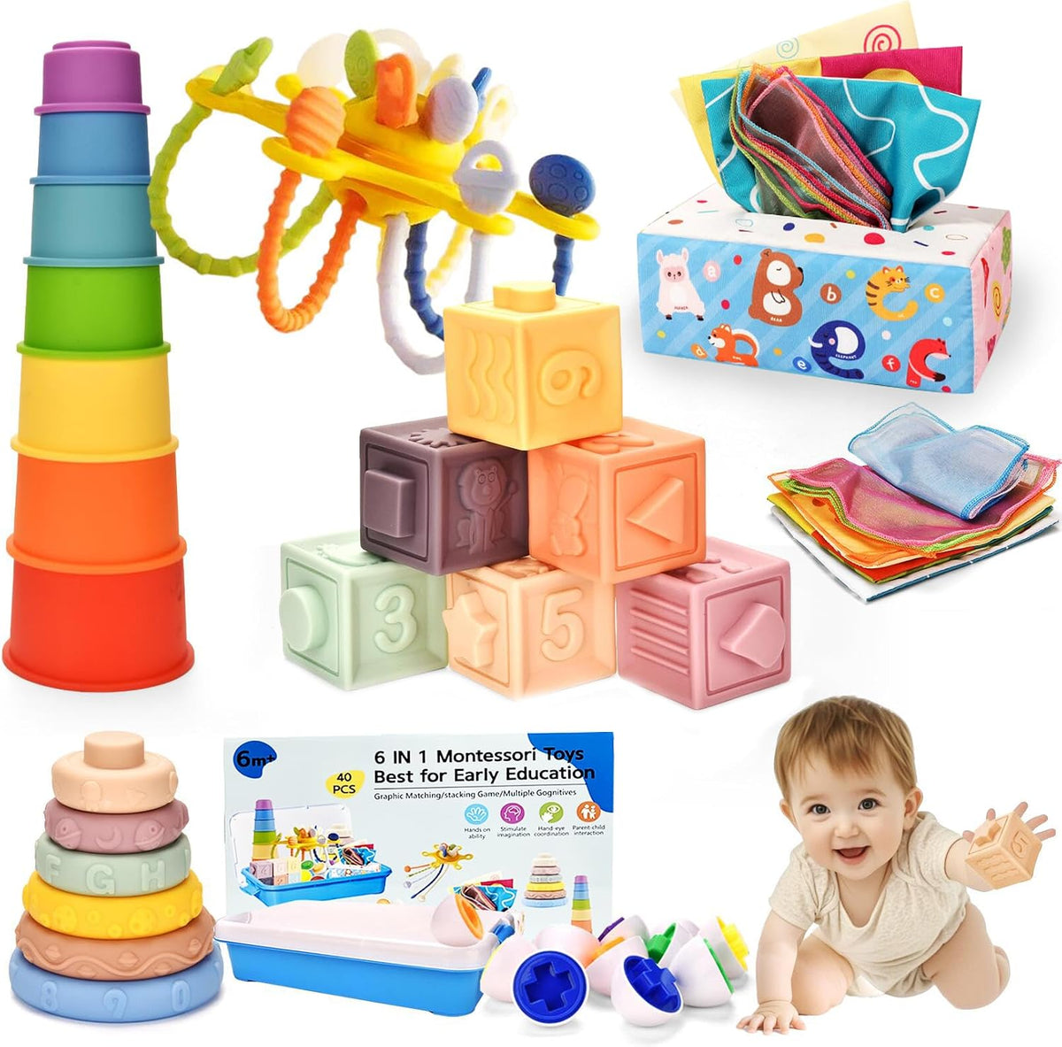 Juguetes para bebés de 6 a 12 meses, juguetes Montessori 6 en 1 par...