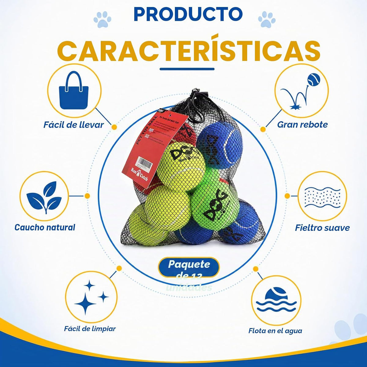 Pelotas de tenis para perros INSUM, paquete de 12 pelotas coloridas...