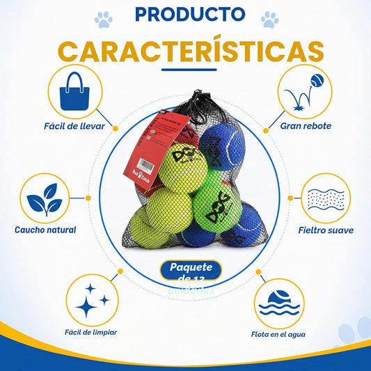 Pelotas de tenis para perros INSUM, paquete de 12 pelotas coloridas...