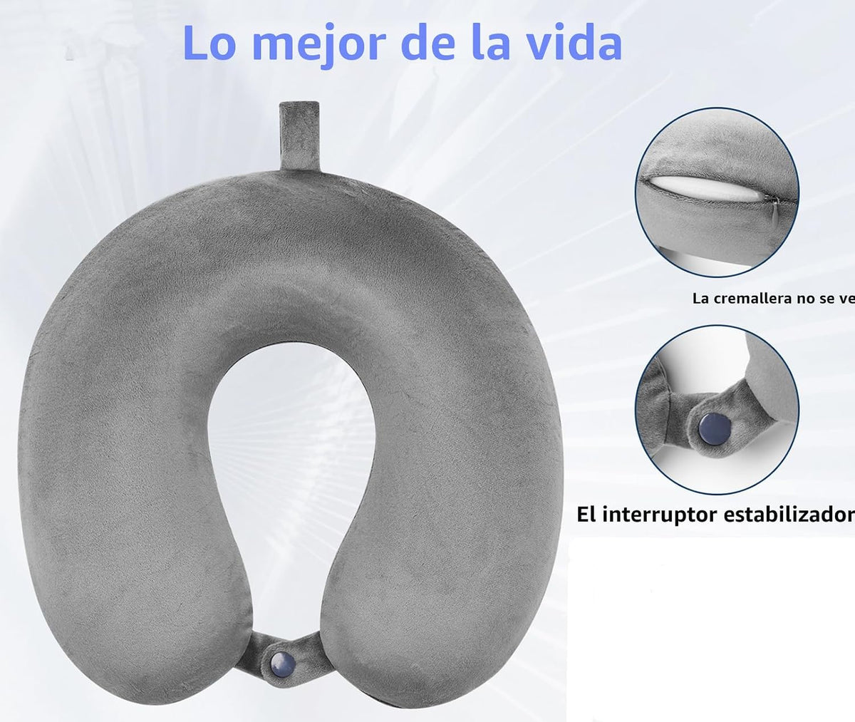 GDEOUP Almohada de viaje 100% espuma viscoelástica para el cuello e...