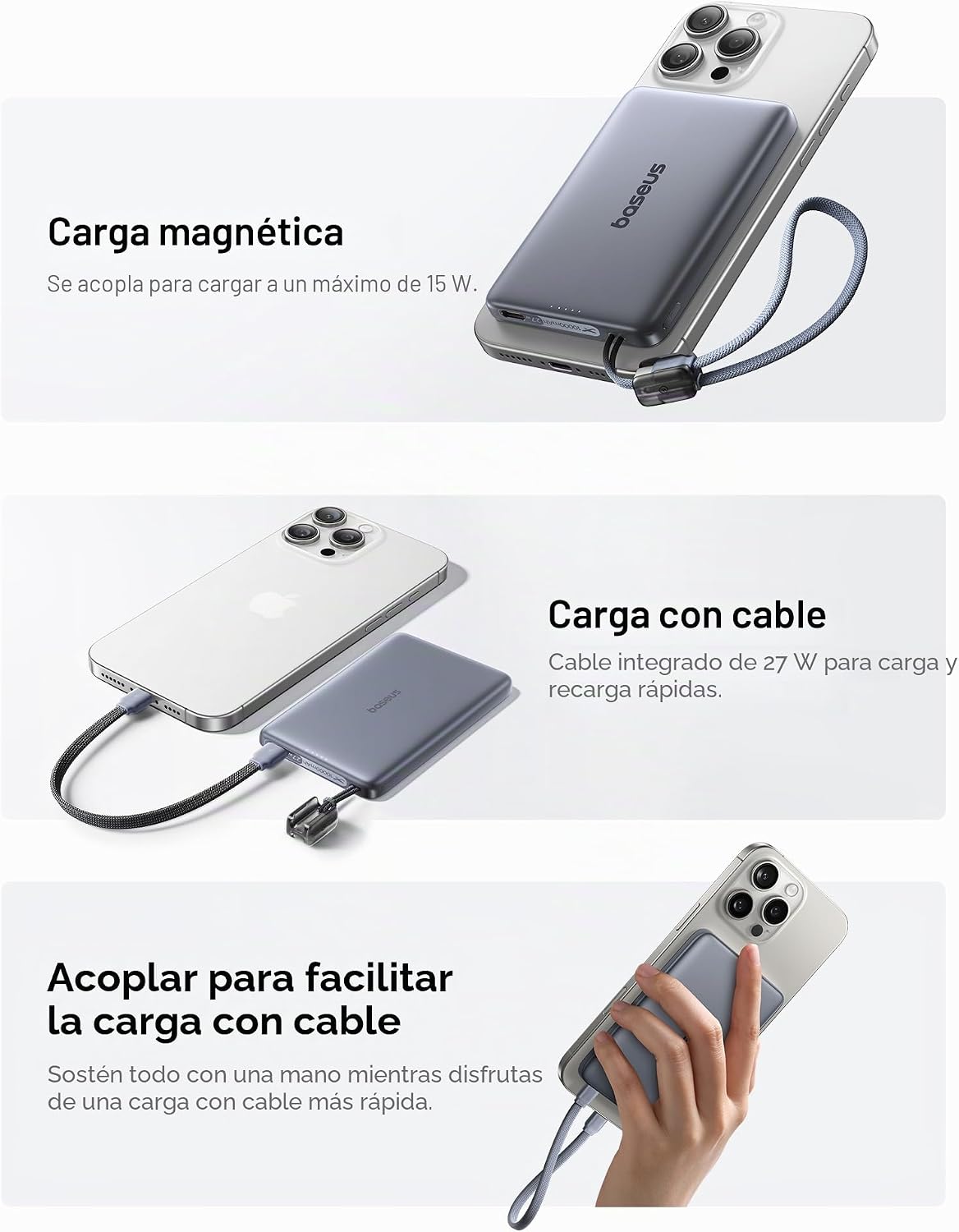 Baseus Picogo Qi2 - Cargador portátil Magsafe de 15 W, cargador por...