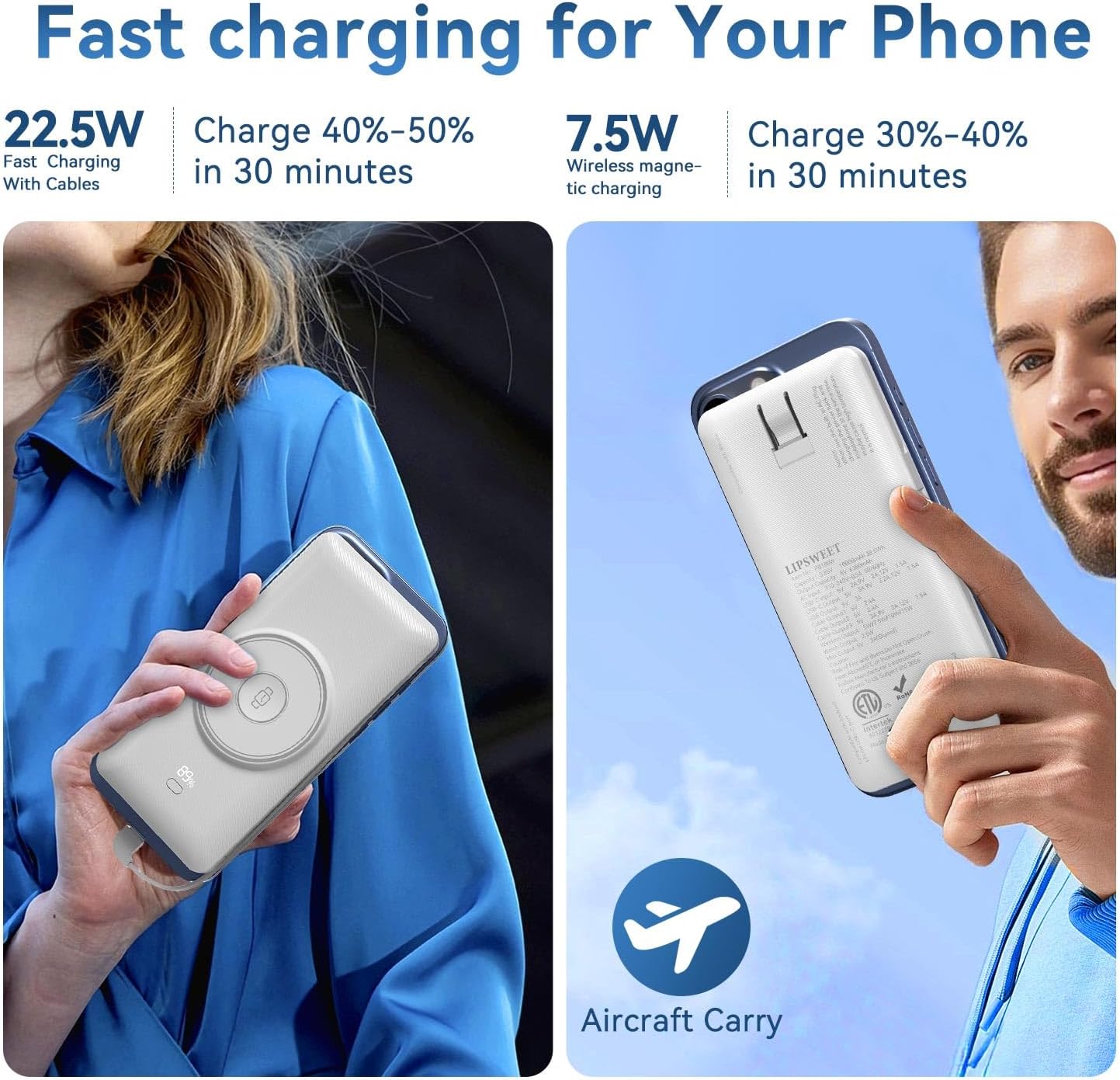 LUCKYFELLOW Cargador portátil magnético de 10000 mAh para iWatch y...