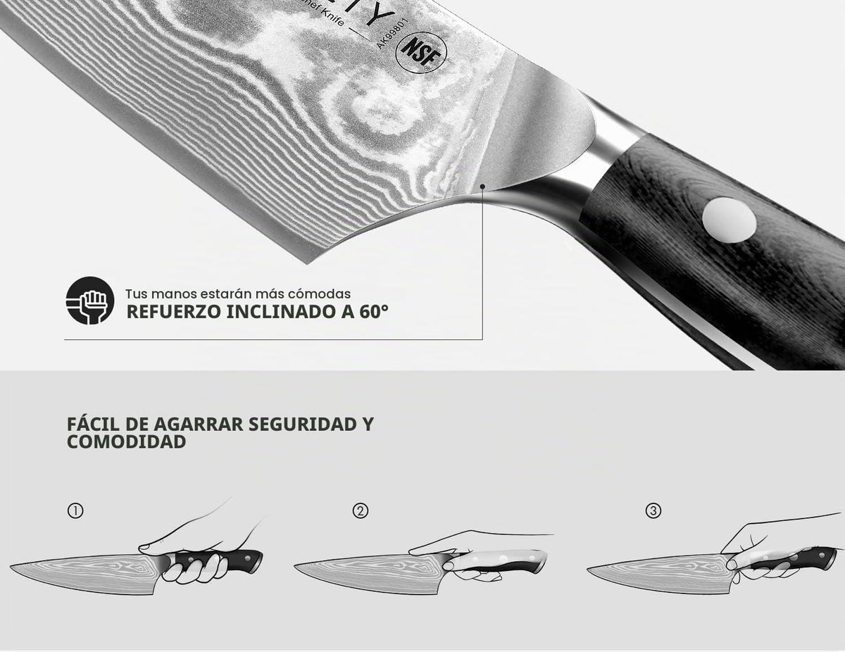 ASETY - Juego de cuchillos de damasco de 3 piezas, cuchillos de coc...
