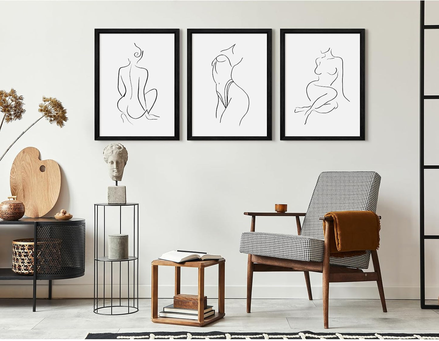 Arte de pared de línea minimalista con contorno de cuerpo de mujer,...