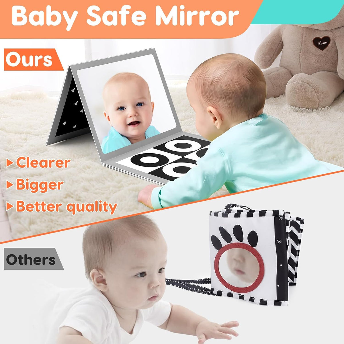 Baby Tummy Time Mirror Tarjetas Flash y Alfombrilla de Almohada Sen...