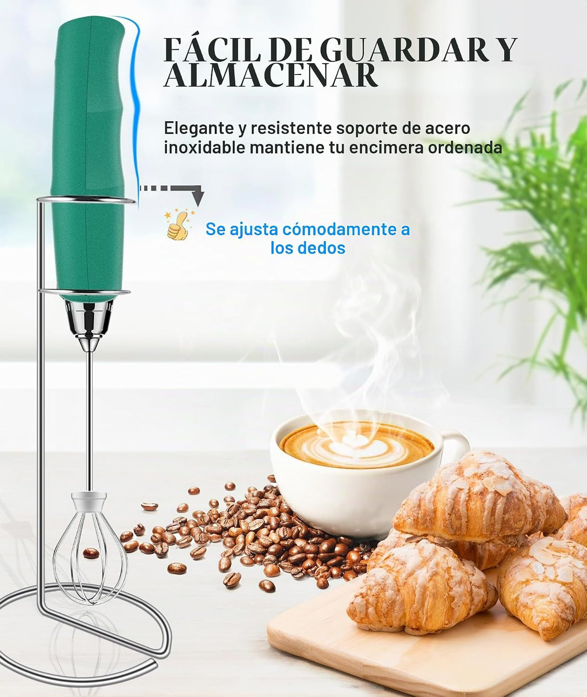 YUSWKO Varita espumadora de leche de mano para café, batidor eléctr...
