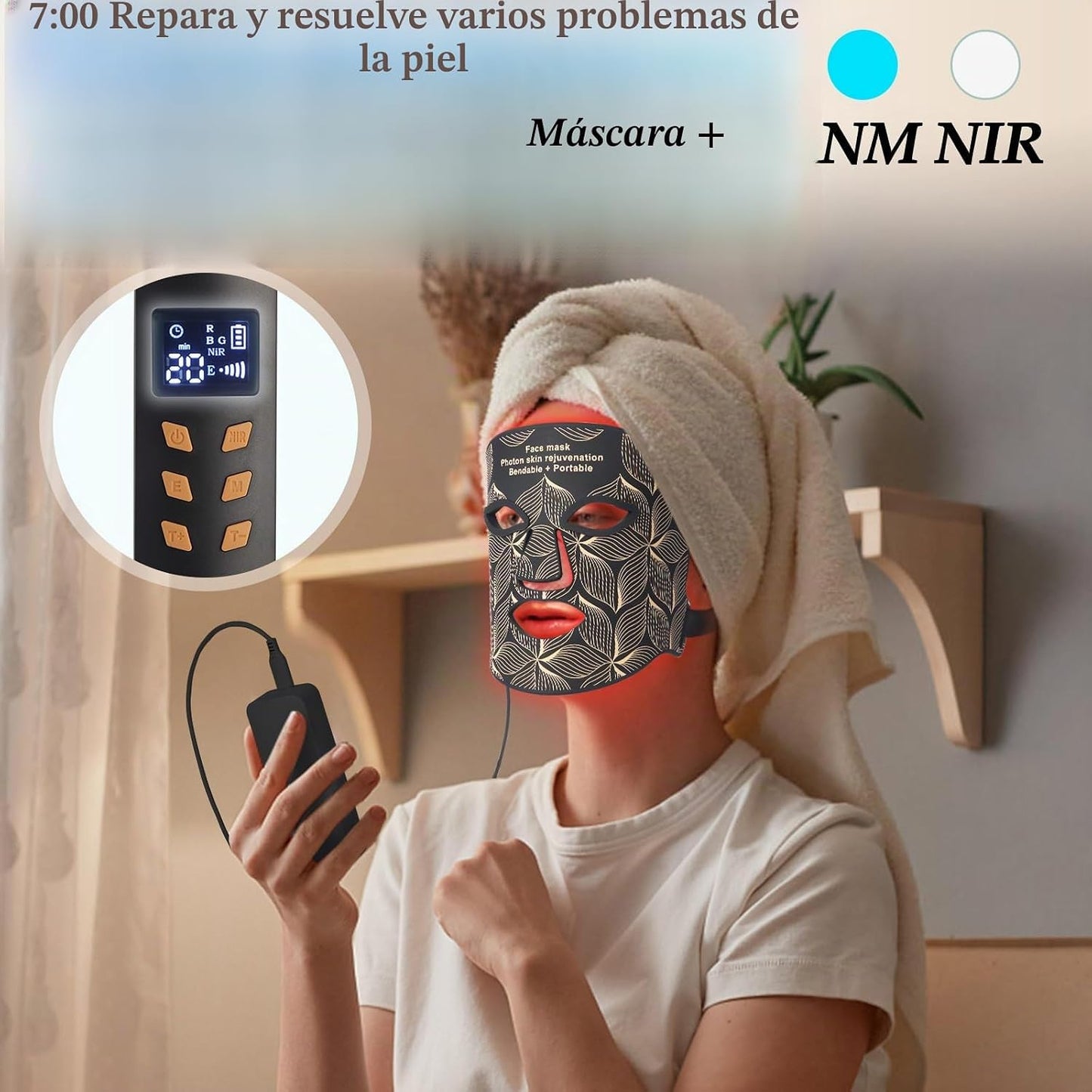 biuufish Terapia de luz roja para la cara, mascarilla de 8 colores...