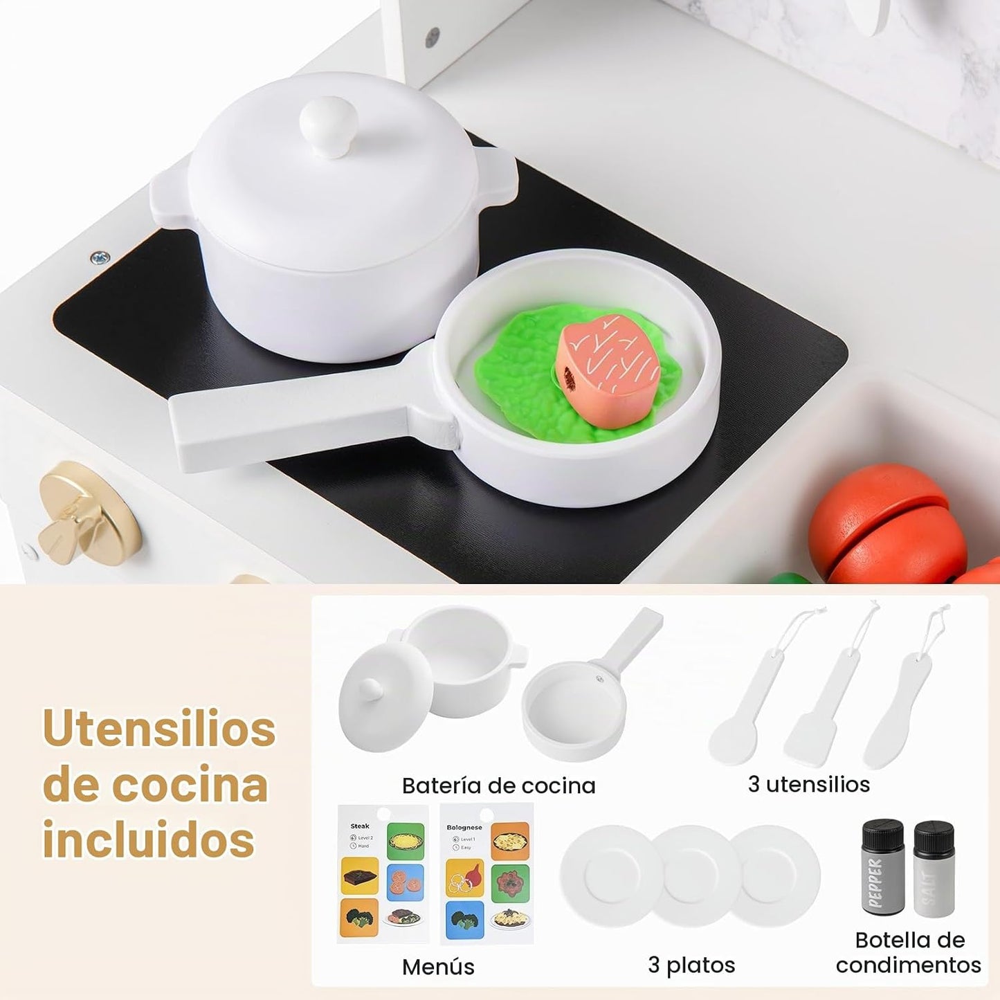INFANS Juego de cocina para niños, juego de cocina de madera para n...