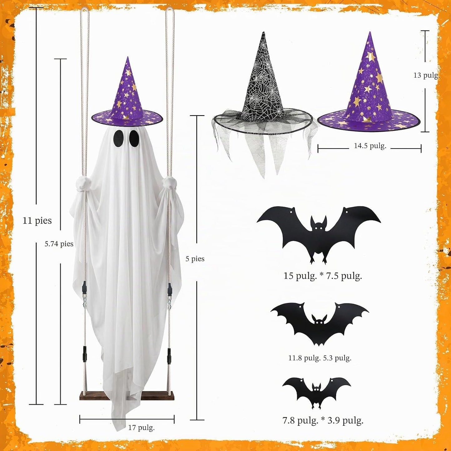 Decoración de fantasma de Halloween con murciélago y sombrero – Fan...
