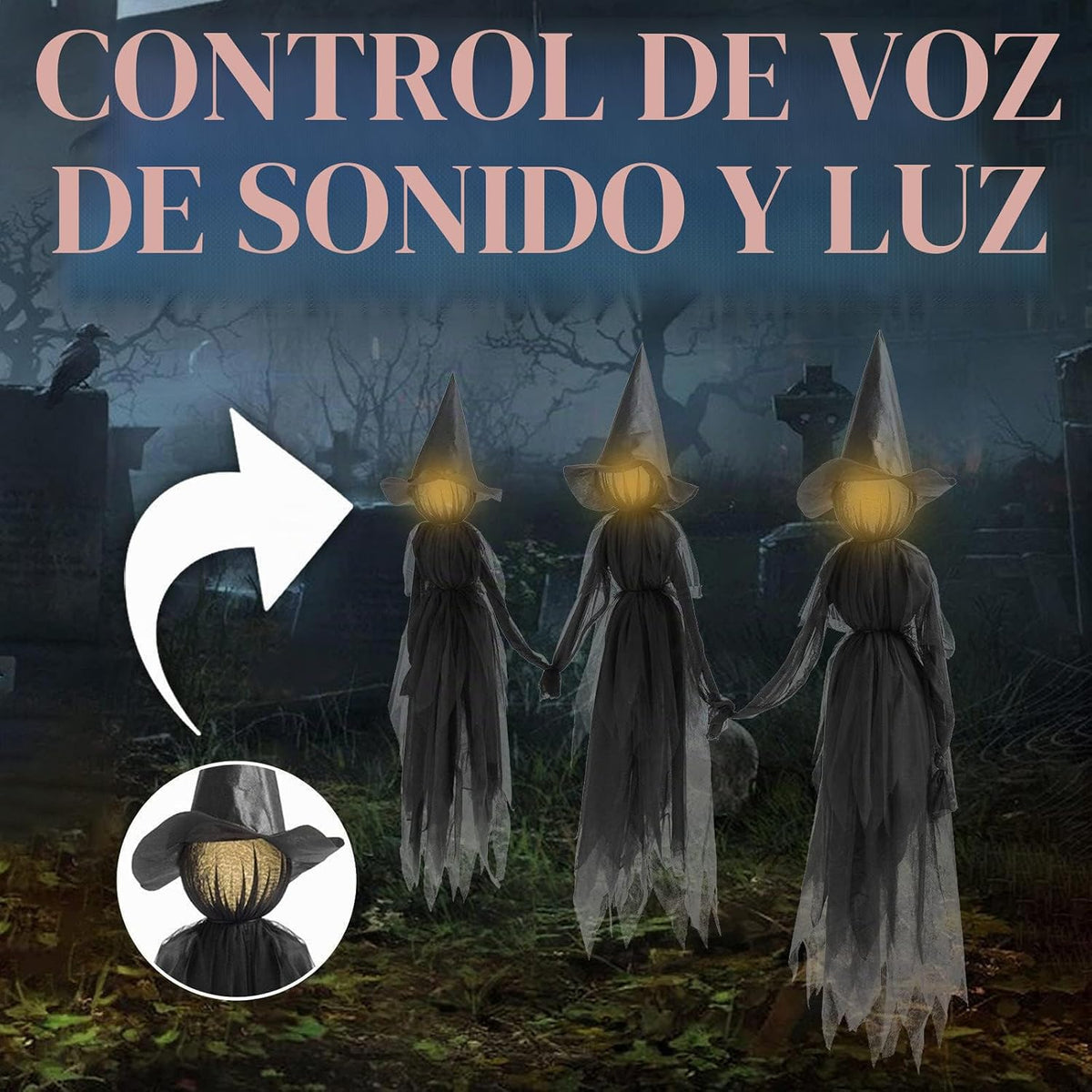 Decoraciones de bruja de Halloween para exteriores, gran luz tomada...