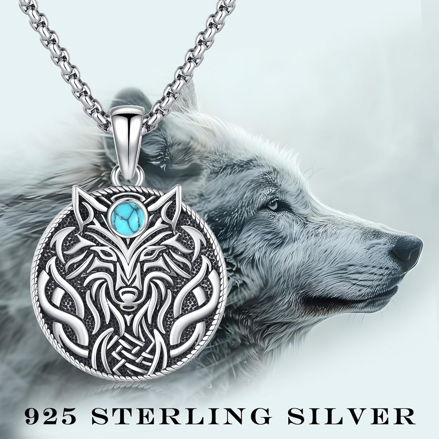 SOESON Collar Vintage para Hombre Plata de Ley 925 Animal Vikingo N...