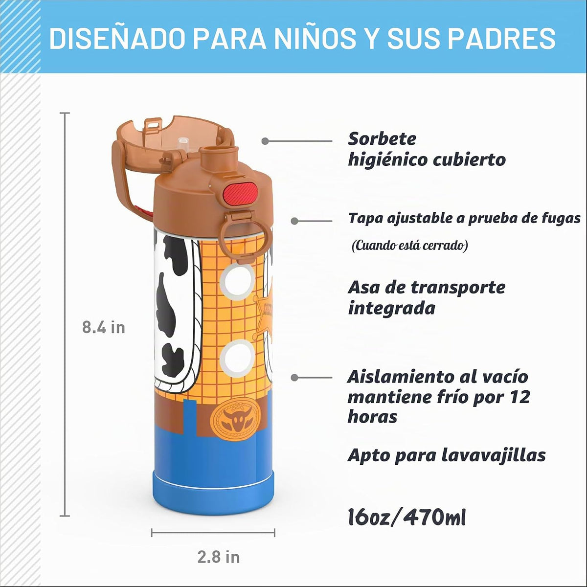 THERMOS FUNTAINER - Botella aislada al vacío de acero inoxidable de...