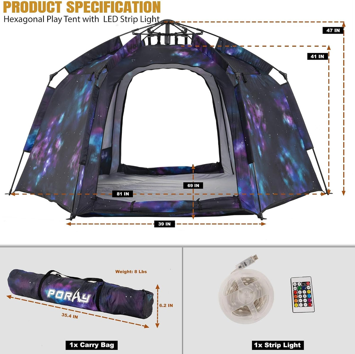 Tienda de campaña hexagonal portátil para niños con tira de luces L...