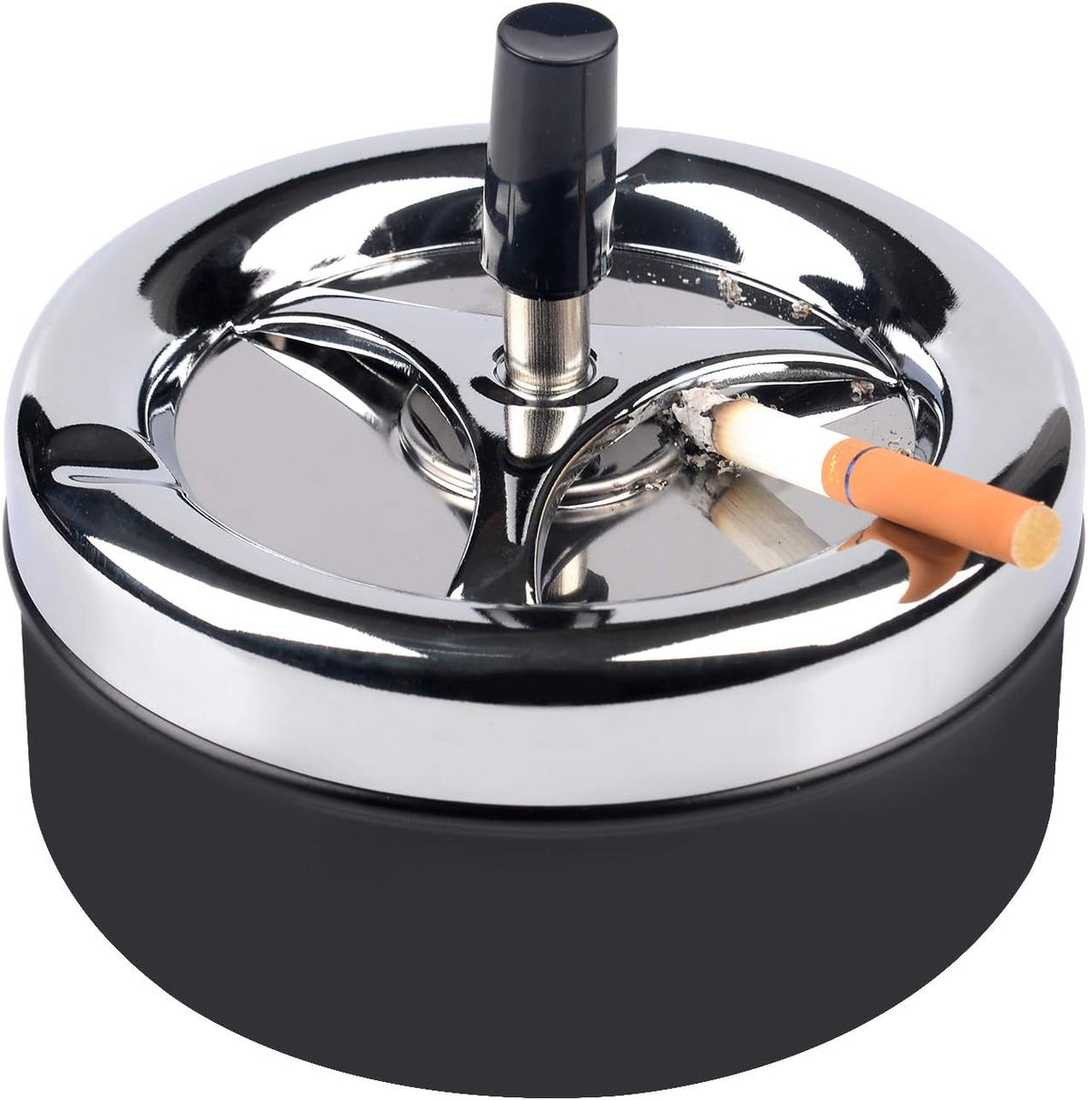 ONE250 Cenicero redondo de acero inoxidable moderno de mesa con ban...