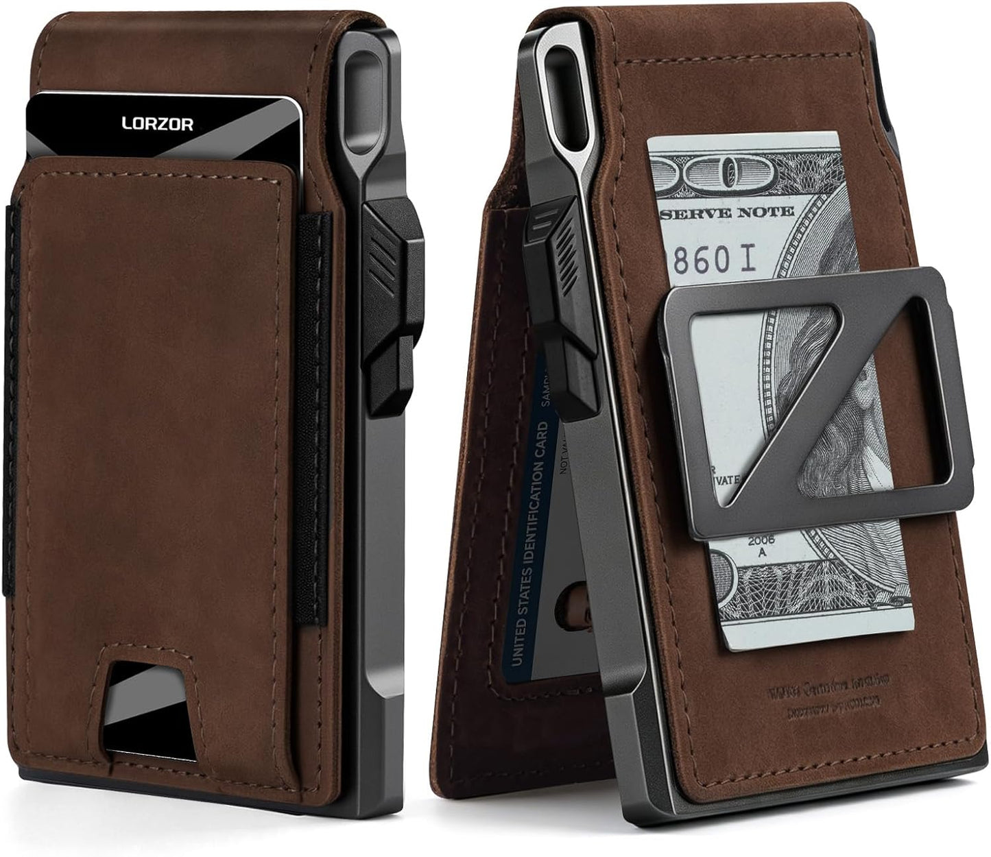 LORZOR Cartera táctica de piel auténtica para hombre, tarjetero des...