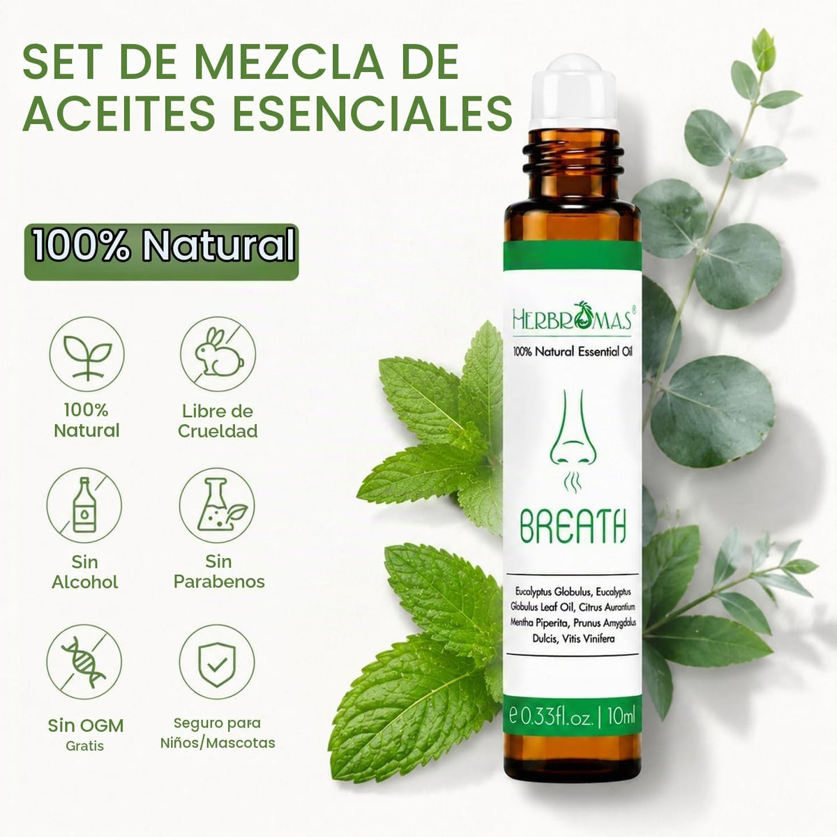 HERBROMAS Set de aceites de aromaterapia en roll-on, aceites esenci...