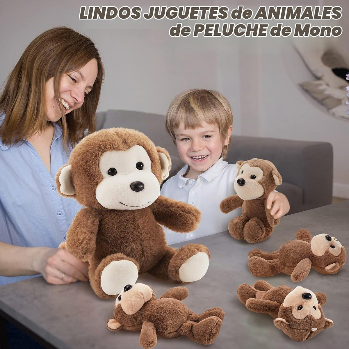 Lewtemi - Juego de 5 animales de peluche grandes con 4 monos bebés...