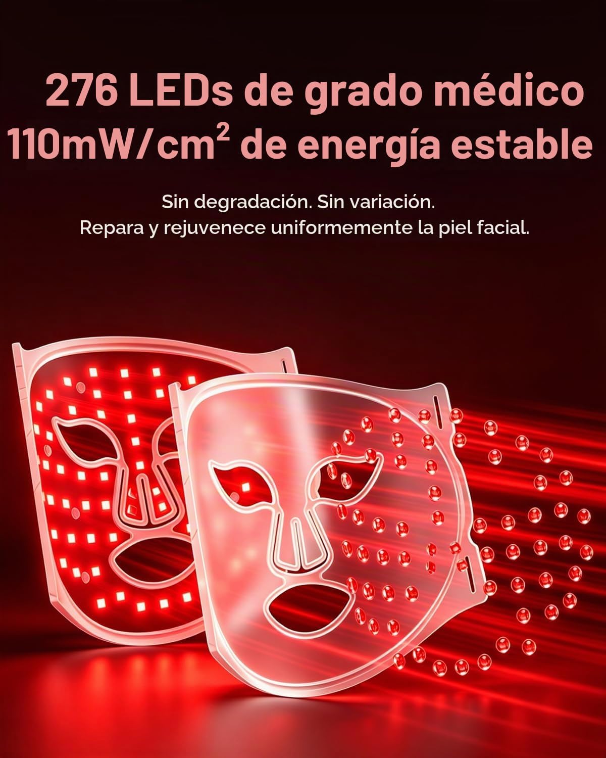 MINIXTEC Máscara de terapia de luz roja para cara \u2013 Máscara fa...