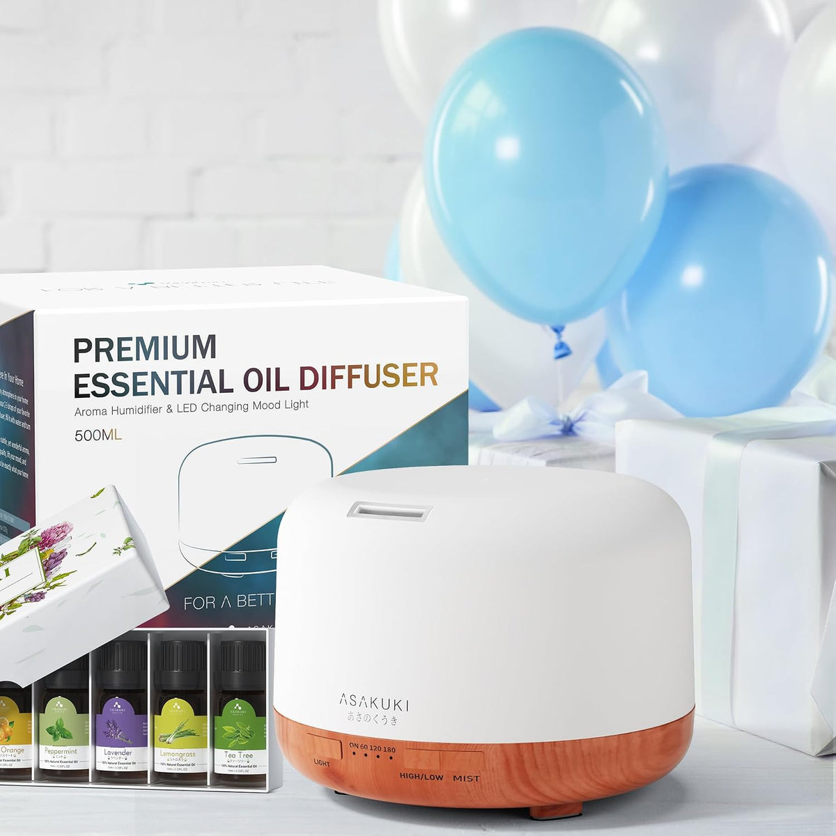 ASAKUKI Difusor de Aceite con Juego de Aceites Esenciales, Humidifi...