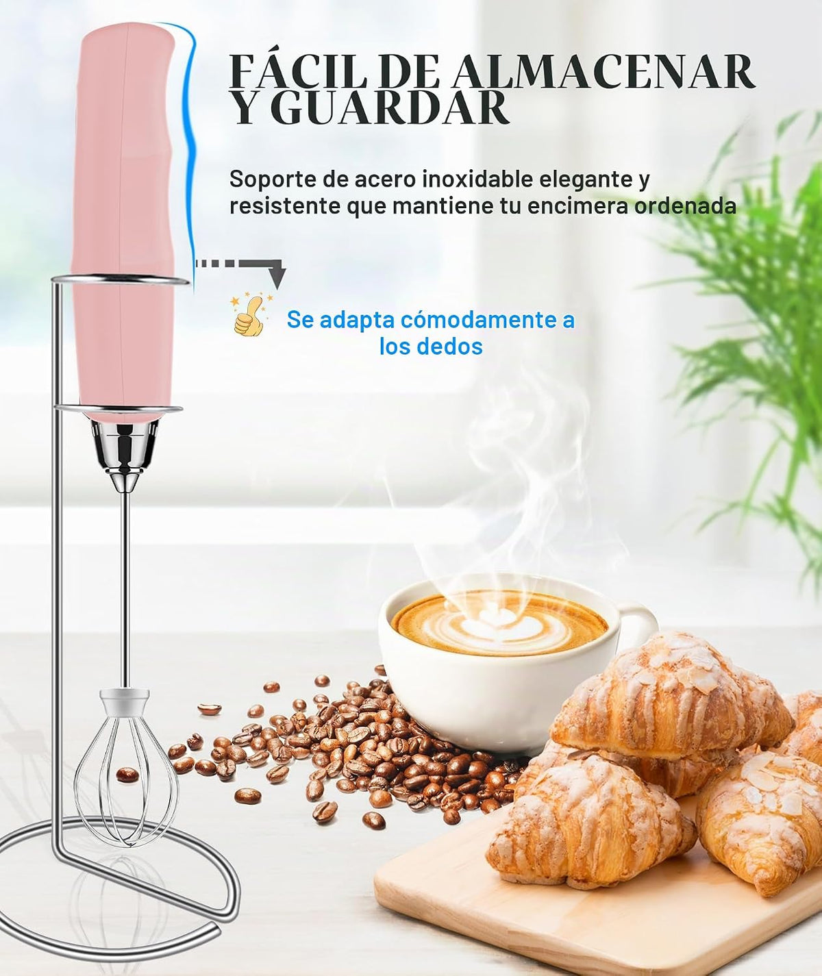 YUSWKO Varita espumadora de leche de mano para café, batidor eléctr...