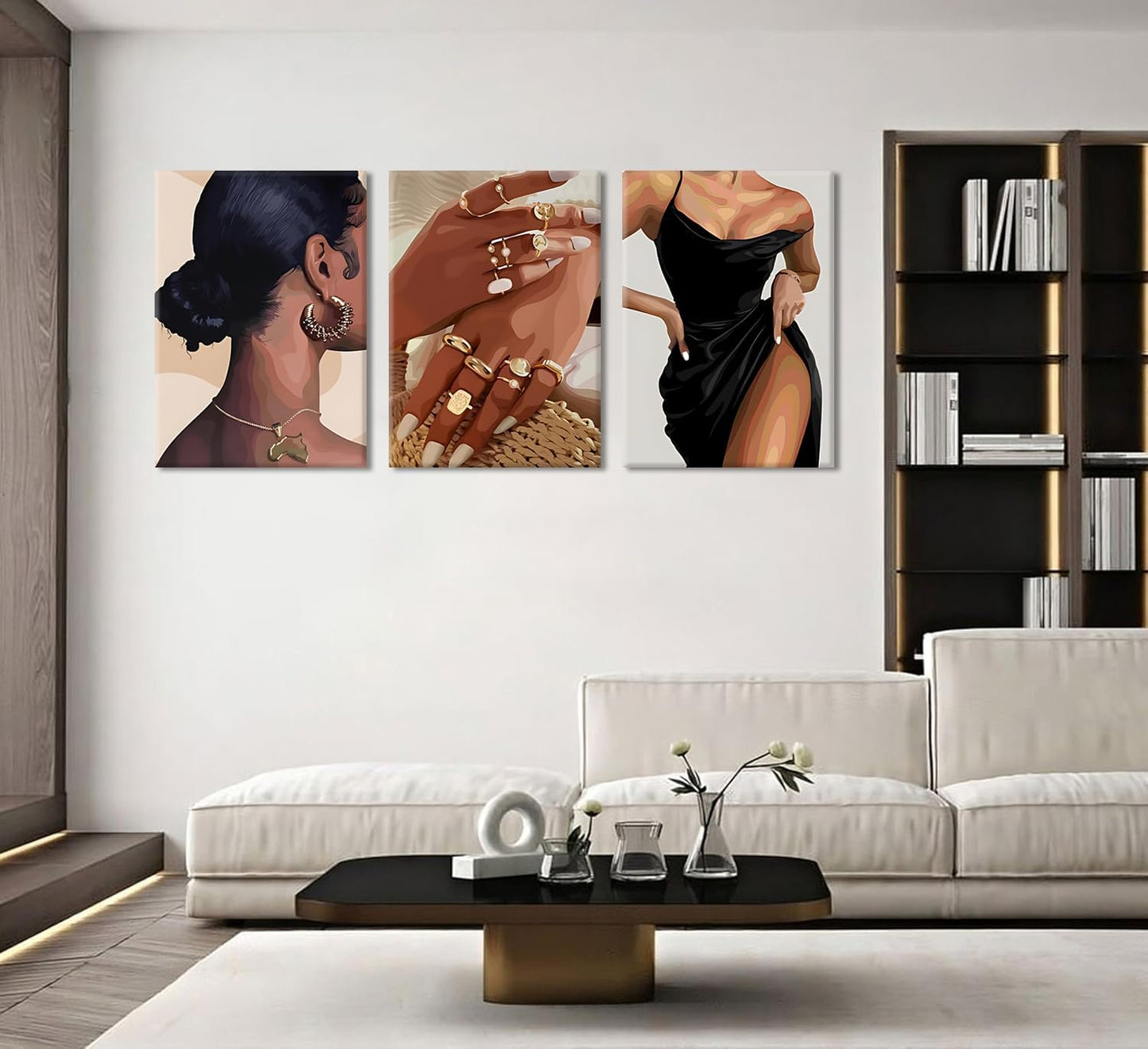 Elegante Arte de Pared de Mujer Negra Juego de 3, Pintura Abstracta...